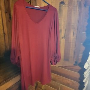 Deep red balloon sleeve dress